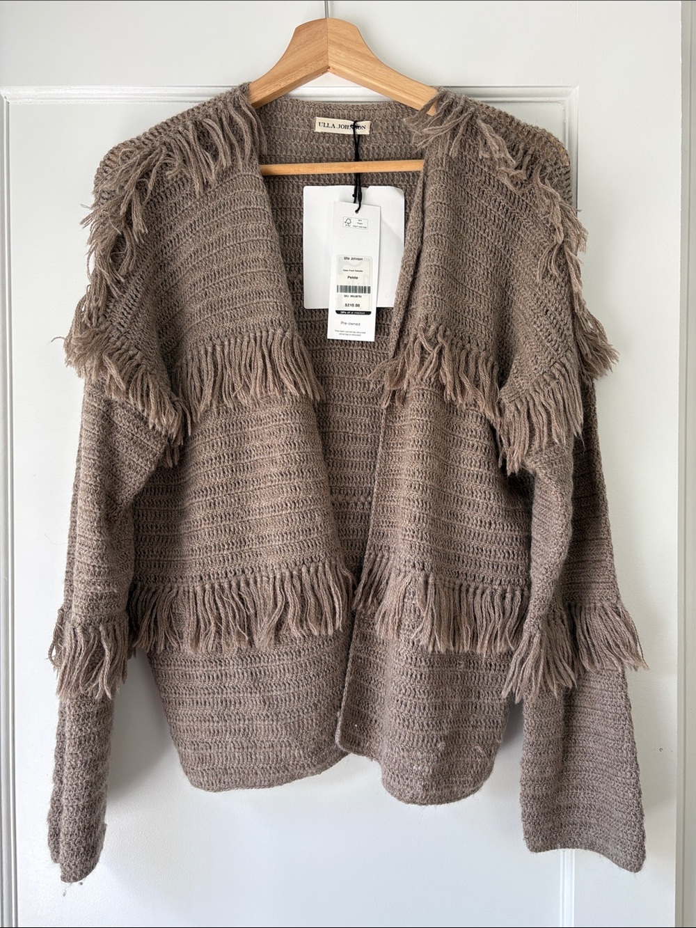 Ulla Johnson Taupe Fringe Open-Front Cardigan